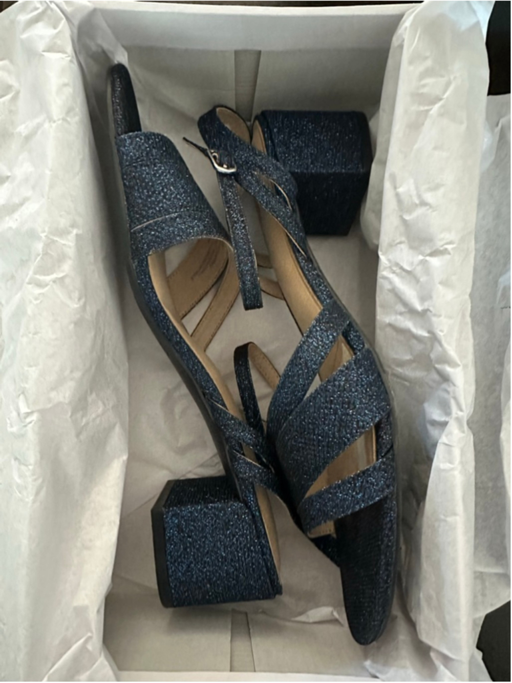 Women's Kim Rogers Navy Blue Glitter Block Heel Amelie Sandals Size 9.5